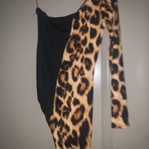 One leg leopard print jumpsuit